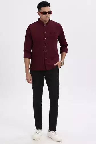 men's maroon solid nehru jacket
