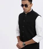 men's black solid nehru jacket