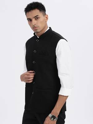 men's black solid nehru jacket 3