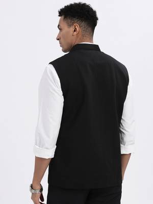 men's black solid nehru jacket 4