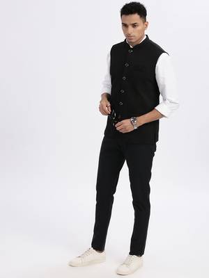 men's black solid nehru jacket 5