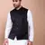 men's solid black slim fit nehru jacket