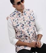 men's peach printed nehru jacket