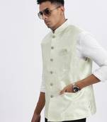 men's green printed nehru jacket