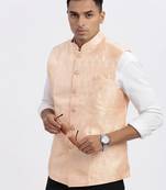 men's orange printed nehru jacket