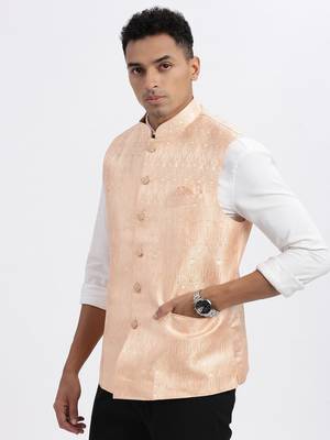 men's orange printed nehru jacket 3