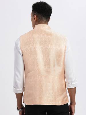 men's orange printed nehru jacket 4