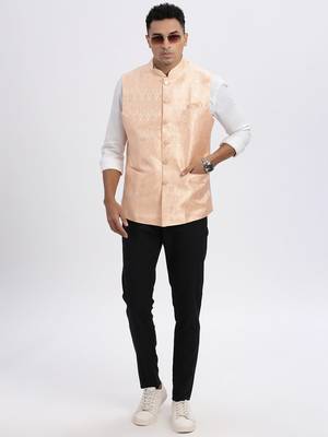 men's orange printed nehru jacket 5