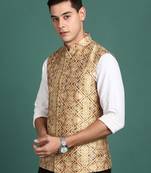 men's embroidered mustard slim fit nehru jacket