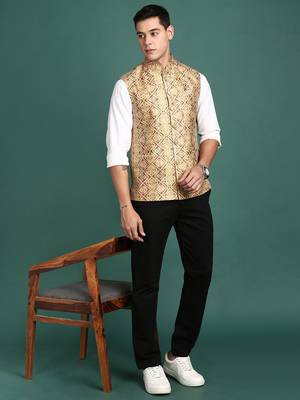 men's embroidered mustard slim fit nehru jacket 5