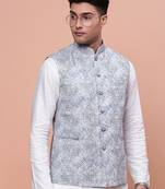 men's embellished blue slim fit nehru jacket