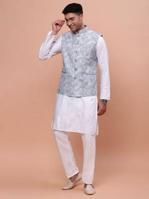 men's embellished blue slim fit nehru jacket 5