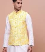men's embellished yellow slim fit nehru jacket
