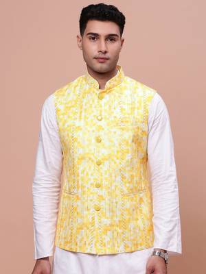 men's embellished yellow slim fit nehru jacket 2