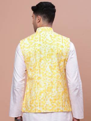 men's embellished yellow slim fit nehru jacket 4