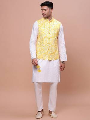 men's embellished yellow slim fit nehru jacket 5