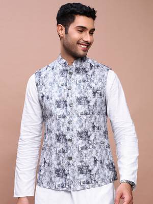men's embroidered grey slim fit nehru jacket 2