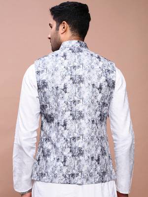 men's embroidered grey slim fit nehru jacket 4
