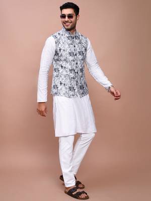 men's embroidered grey slim fit nehru jacket 5