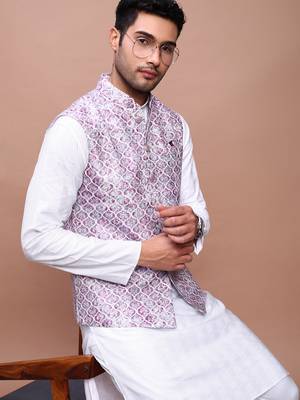 men's embroidered purple slim fit nehru jacket 1