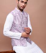 men's embroidered purple slim fit nehru jacket