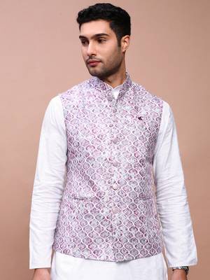 men's embroidered purple slim fit nehru jacket 2