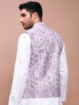 men's embroidered purple slim fit nehru jacket 4