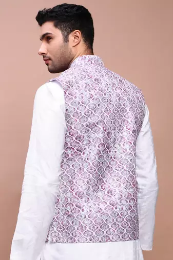 men's embroidered purple slim fit nehru jacket