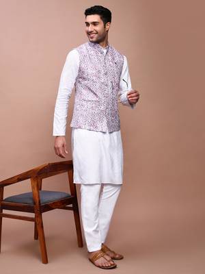 men's embroidered purple slim fit nehru jacket 5