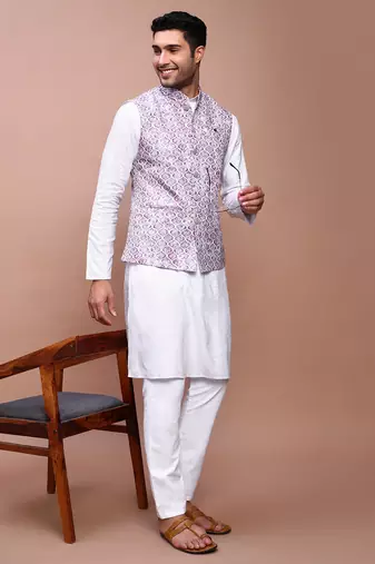 men's embroidered purple slim fit nehru jacket
