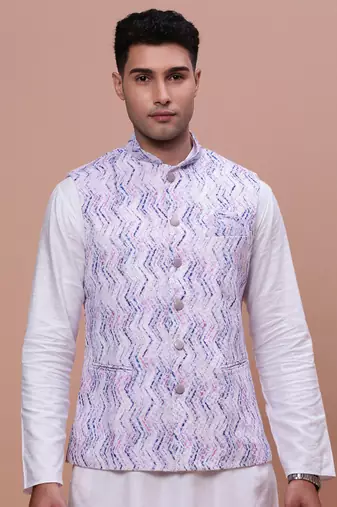 men's embellished purple slim fit nehru jacket