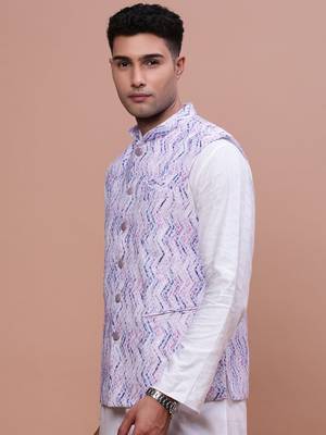 men's embellished purple slim fit nehru jacket 3