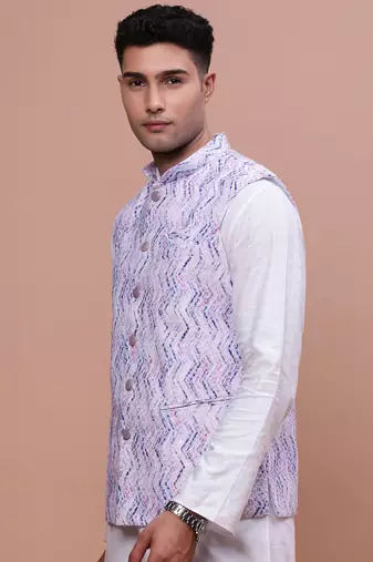 men's embellished purple slim fit nehru jacket