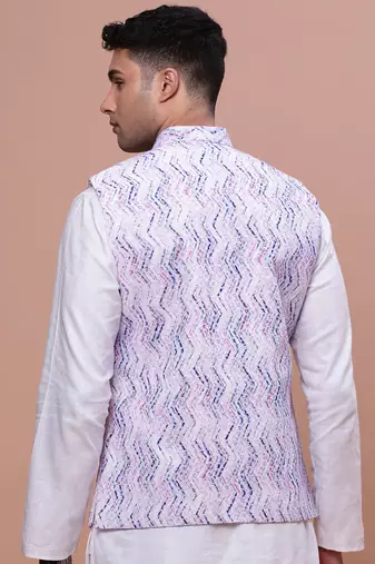 men's embellished purple slim fit nehru jacket