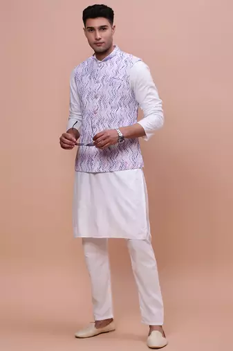 men's embellished purple slim fit nehru jacket