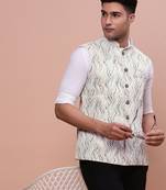men's embellished cream slim fit nehru jacket