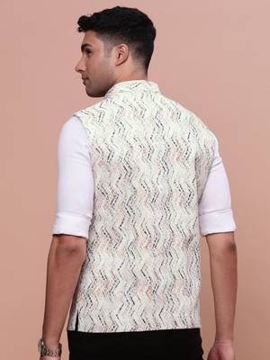 men's embellished cream slim fit nehru jacket 4