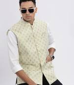 men's green printed nehru jacket