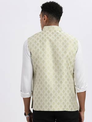 men's green printed nehru jacket 4