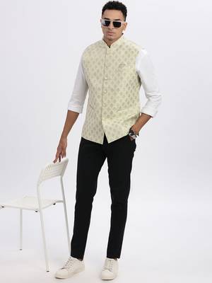 men's green printed nehru jacket 5