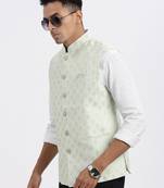 men's green printed nehru jacket