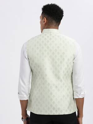 men's green printed nehru jacket 4