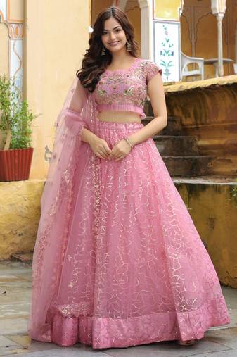 Adorable Pink Sequins Net Engagement Wear Lehenga Choli With Dupatta