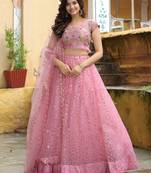 pink sequins net lehenga set choli with dupatta with dupatta