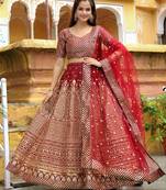 Beautiful Maroon Sequins Raw Silk Bridal Lehenga Choli With Dupatta