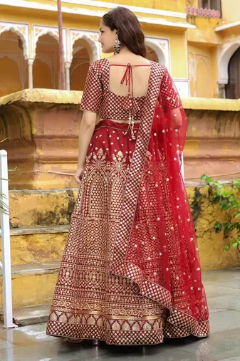 maroon sequins raw silk bridal lehenga set choli with dupatta with dupatta