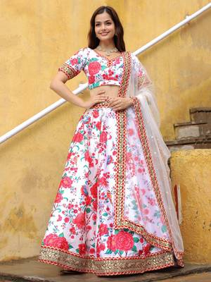 off white art silk sequins work lehenga with embroidered net dupatta 1