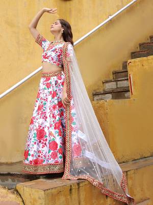 off white art silk sequins work lehenga with embroidered net dupatta 3