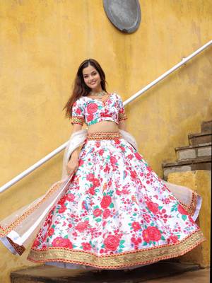 off white art silk sequins work lehenga with embroidered net dupatta 4