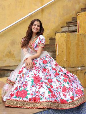 off white art silk sequins work lehenga with embroidered net dupatta 5